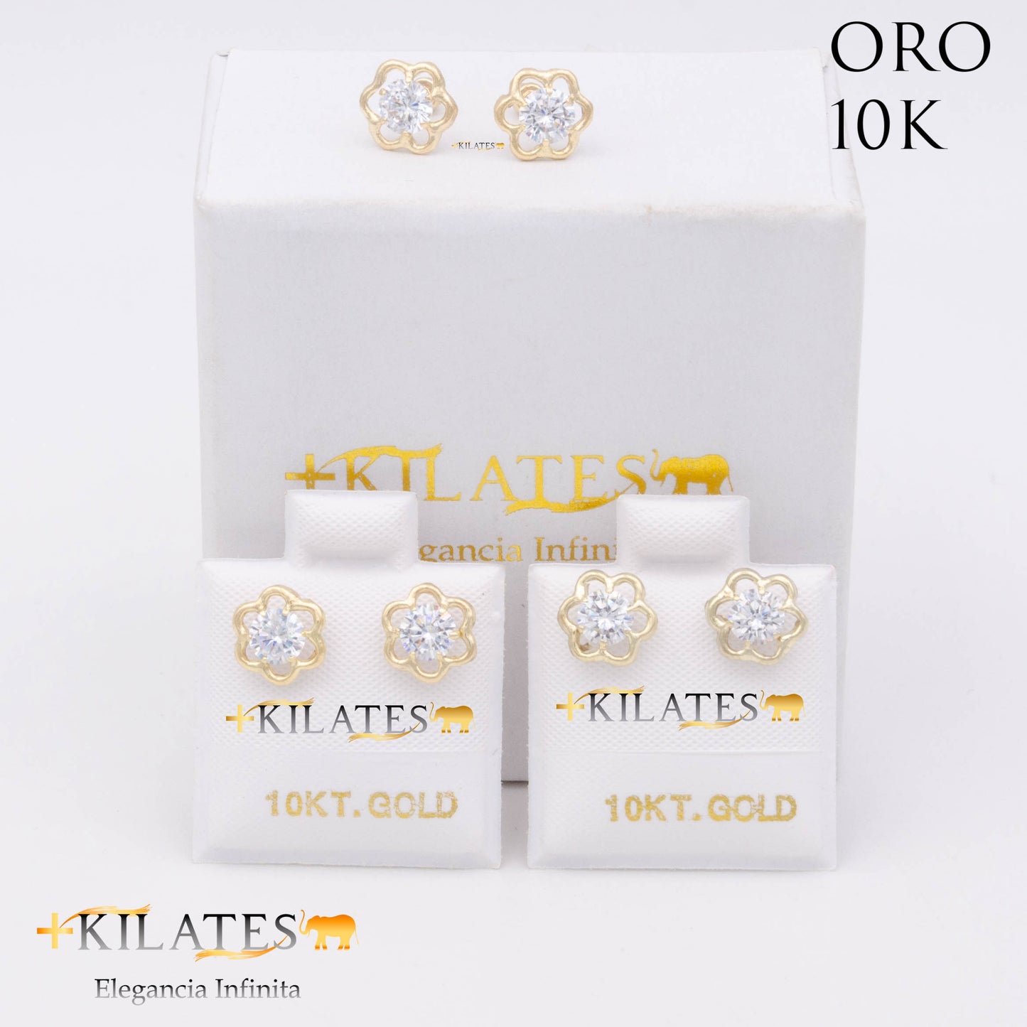 ARETES PREMIUM GARDENIA BLANCO MEDIANO. ORO 10K