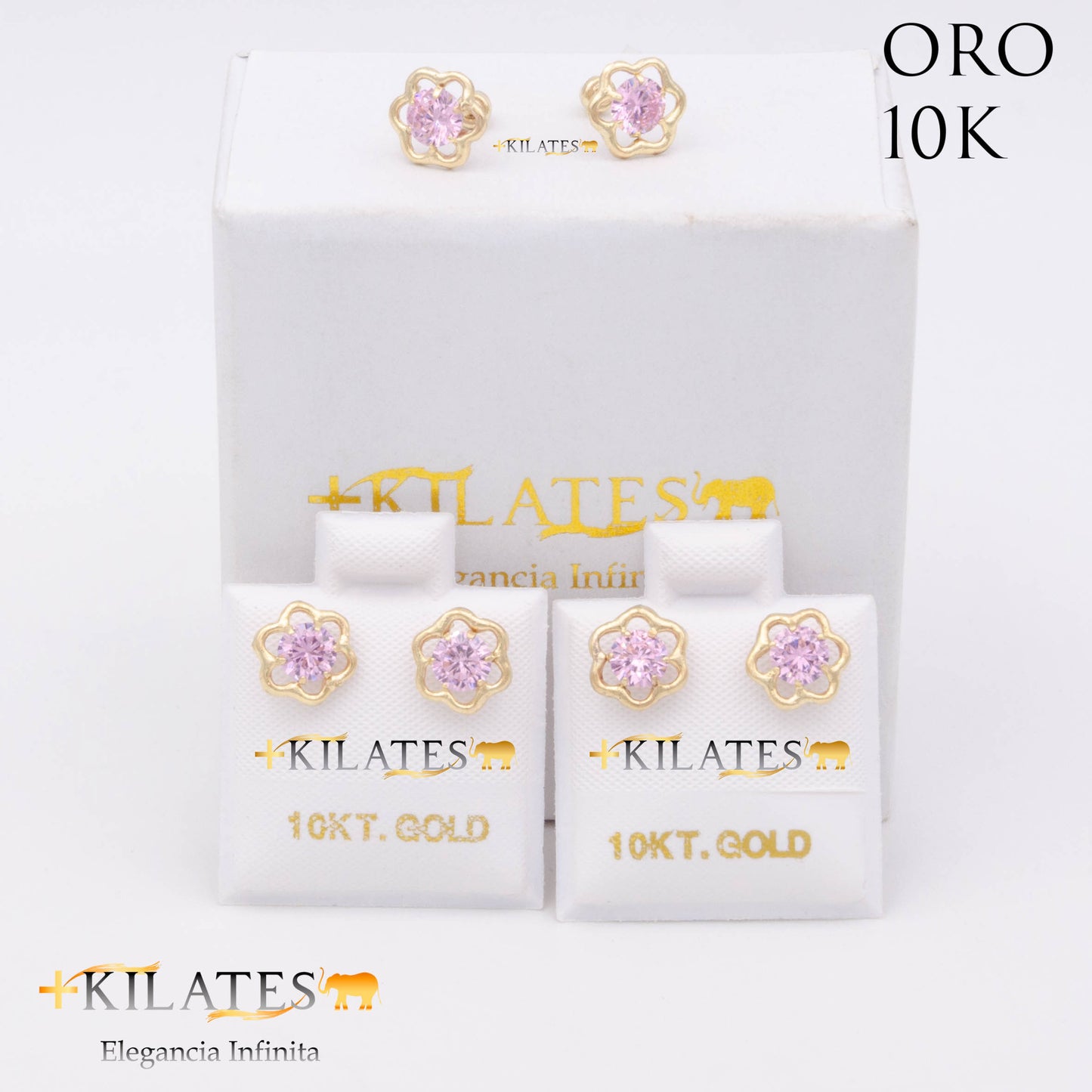 ARETES PREMIUM GARDENIA ROSADO MEDIANO. ORO 10K