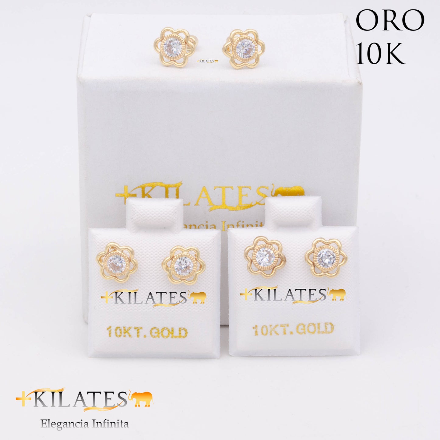 ARETES PREMIUM GARDENIA BLANCO MEDIANO. ORO 10K