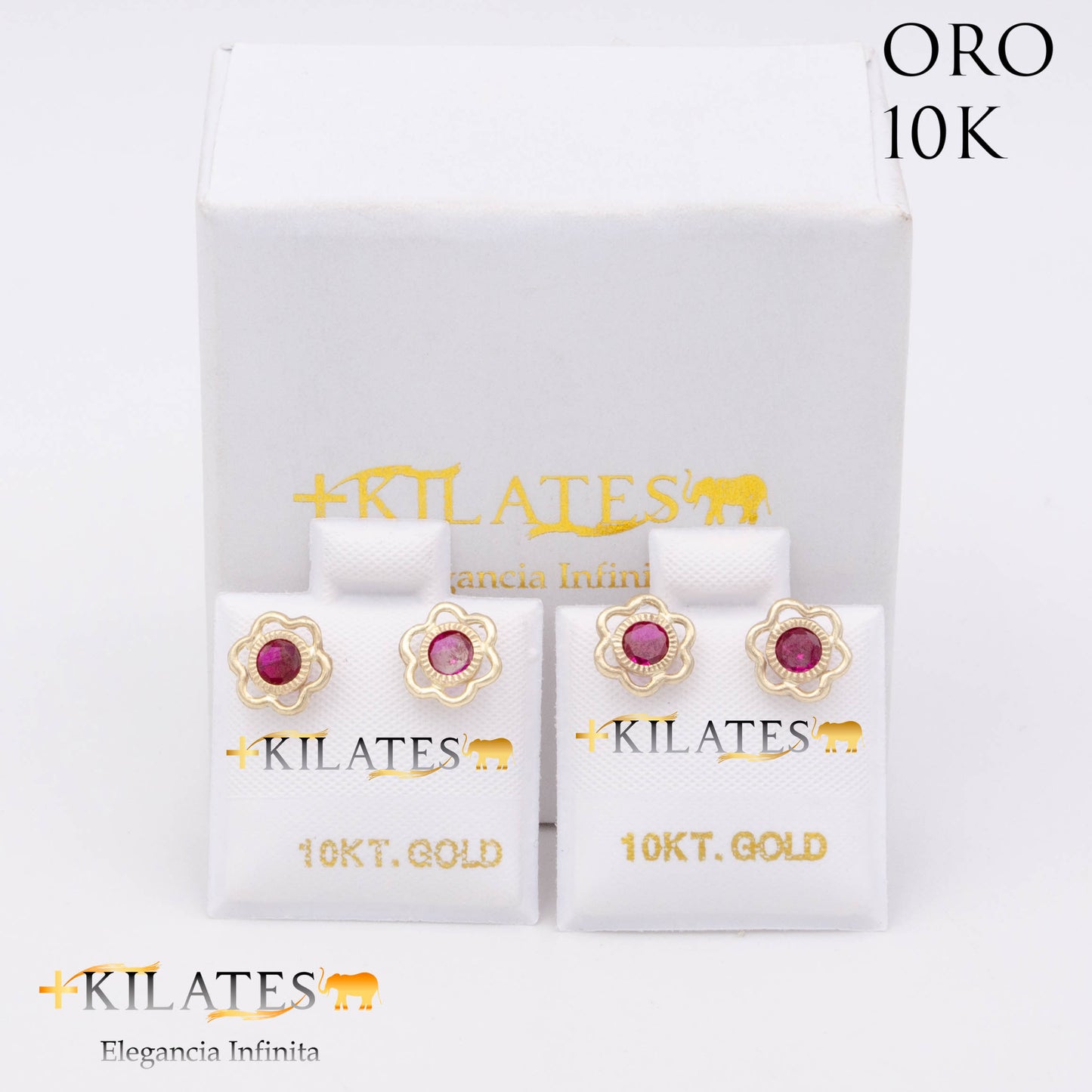 ARETES PREMIUM GARDENIA ROJO RUBÍ MEDIANO. ORO 10K