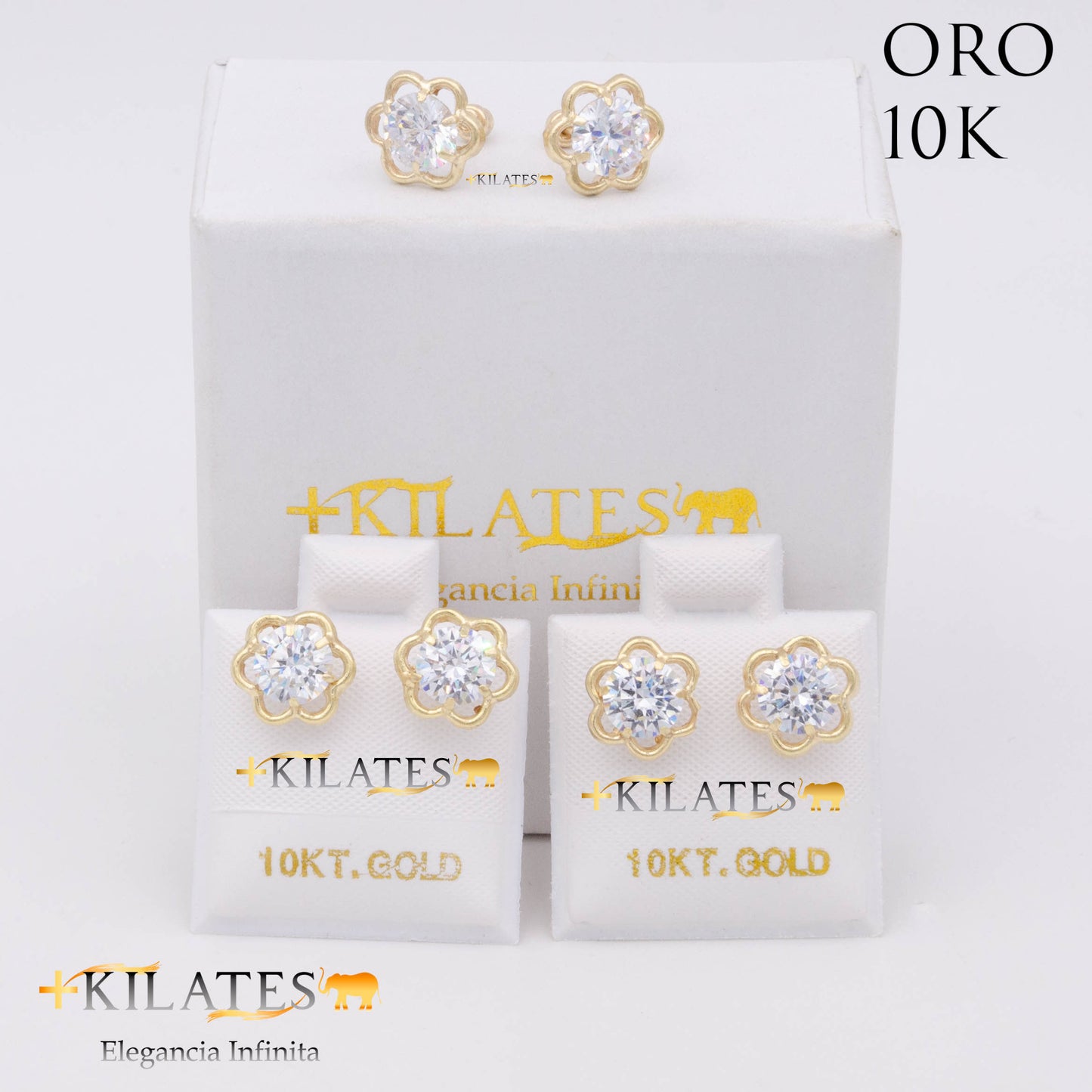 ARETES PREMIUM GARDENIA BLANCO GRANDE. ORO 10K