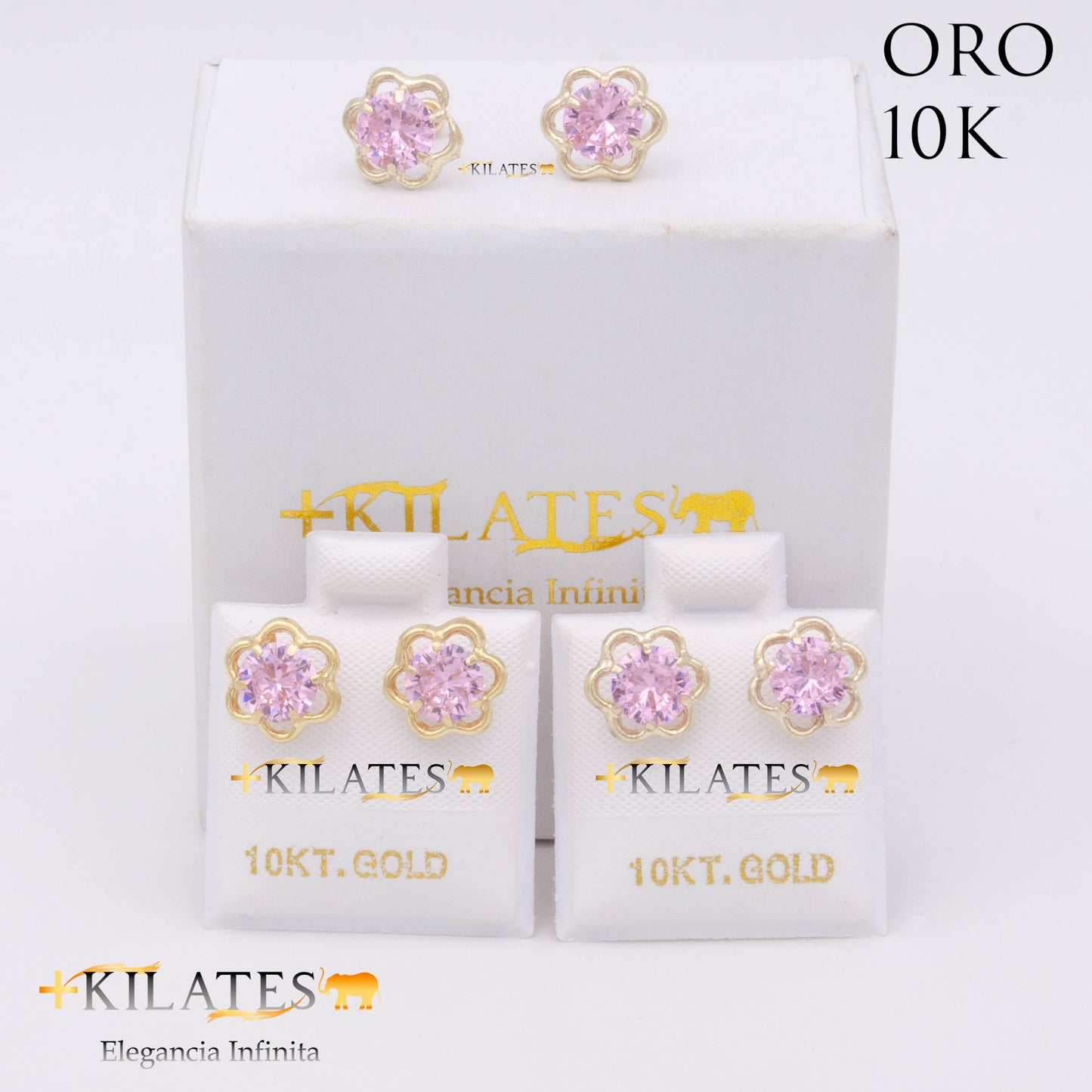 ARETES PREMIUM GARDENIA ROSADO GRANDE. ORO 10K