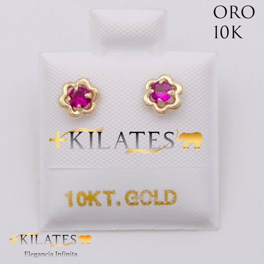 ARETES PREMIUM GARDENIA ROJO RUBÍ PEQUEÑO. ORO 10K