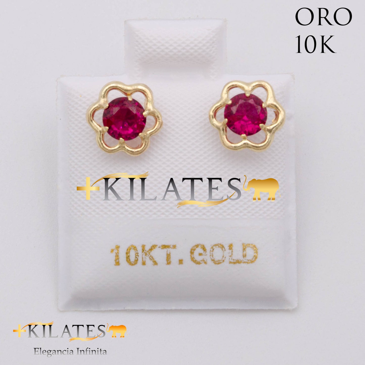 ARETES PREMIUM GARDENIA ROJO RUBÍ MEDIANO. ORO 10K