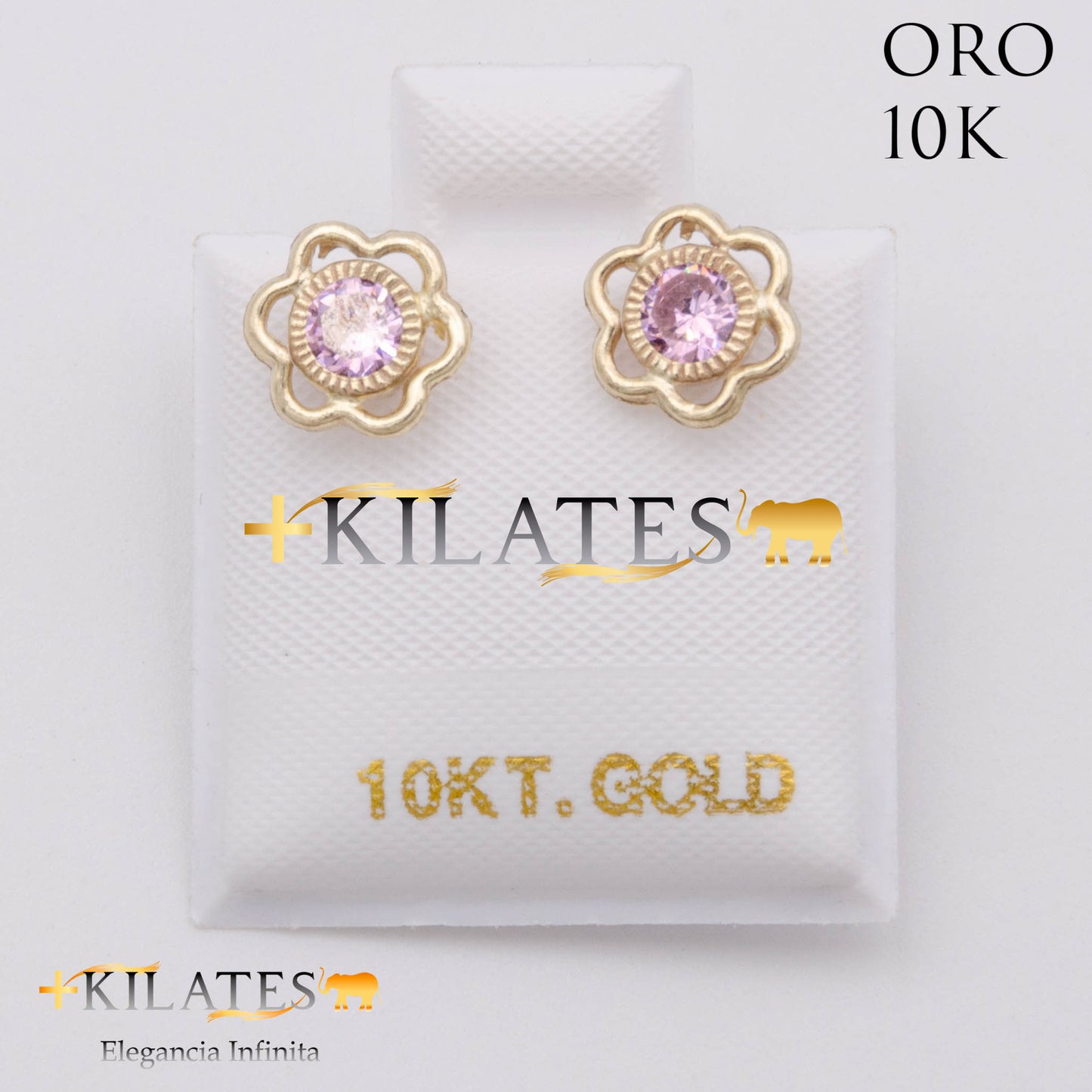 ARETES PREMIUM GARDENIA ROSADO MEDIANO. ORO 10K