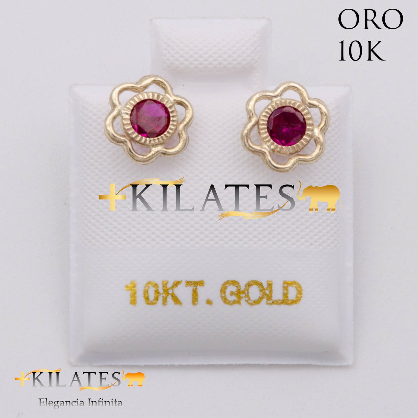 ARETES PREMIUM GARDENIA ROJO RUBÍ MEDIANO. ORO 10K