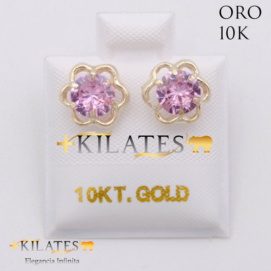 ARETES PREMIUM GARDENIA ROSADO GRANDE. ORO 10K