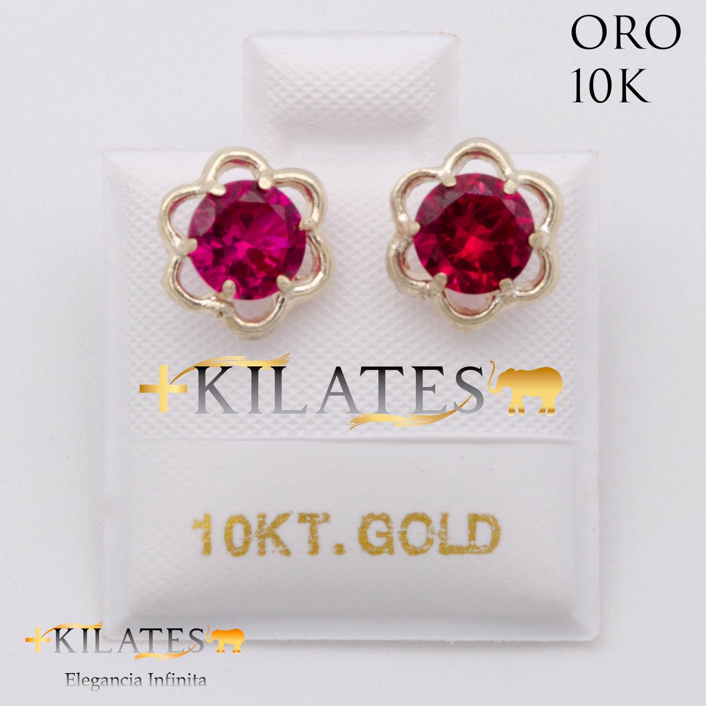 ARETES PREMIUM GARDENIA ROJO RUBÍ GRANDE. ORO 10K