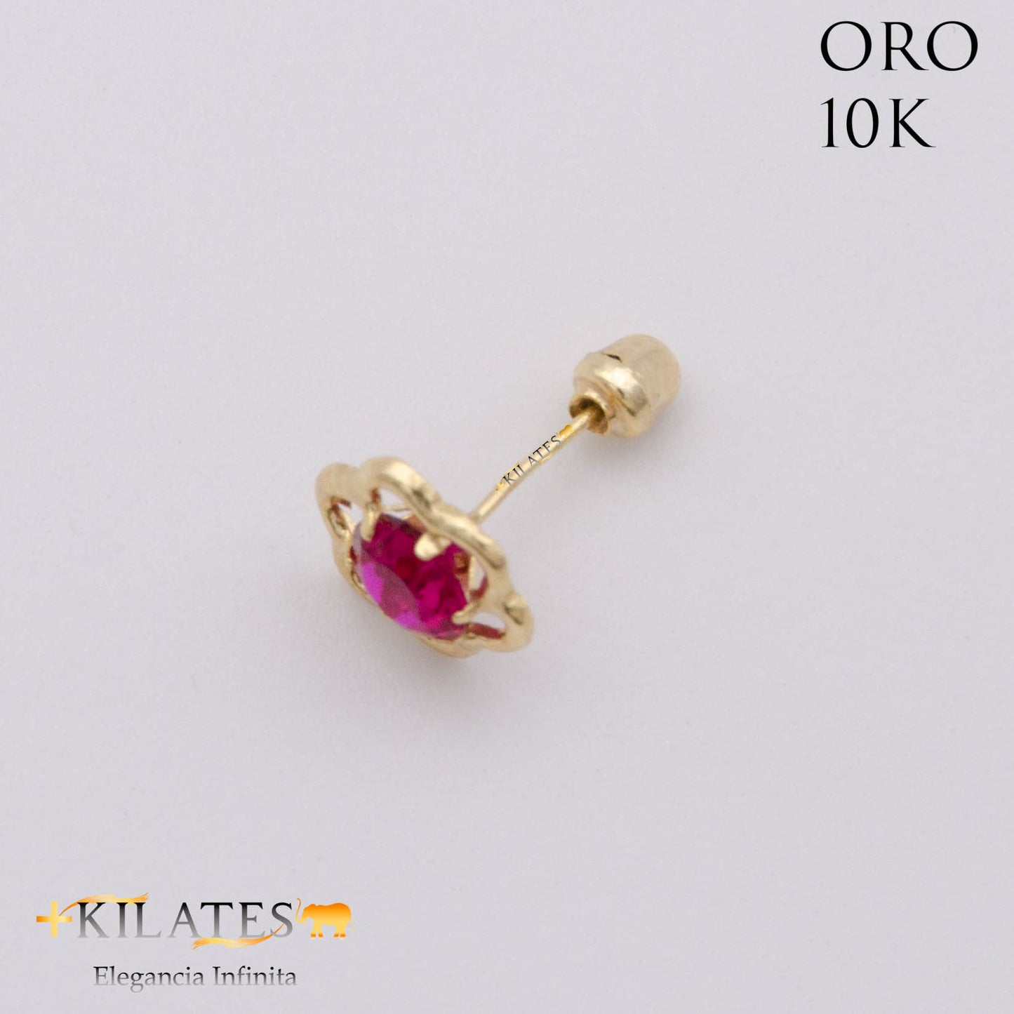 ARETES PREMIUM GARDENIA ROJO RUBÍ MEDIANO. ORO 10K