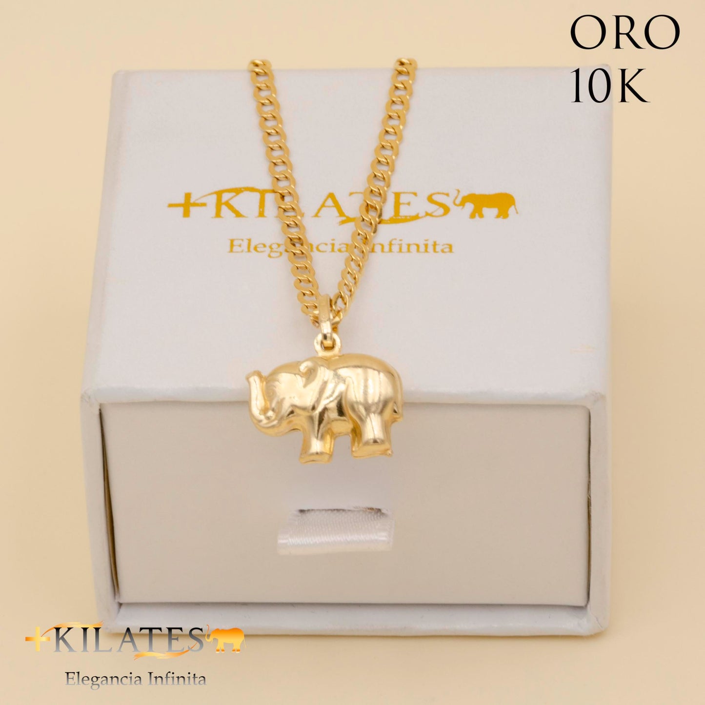 CADENA 50 CM ESTILO CUBANA CON DIJE DE ELEFANTE. ORO DE 10 KILATES #775-1127