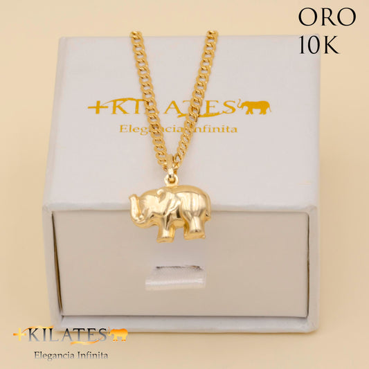 CADENA 50 CM ESTILO CUBANA CON DIJE DE ELEFANTE. ORO DE 10 KILATES #775-1127