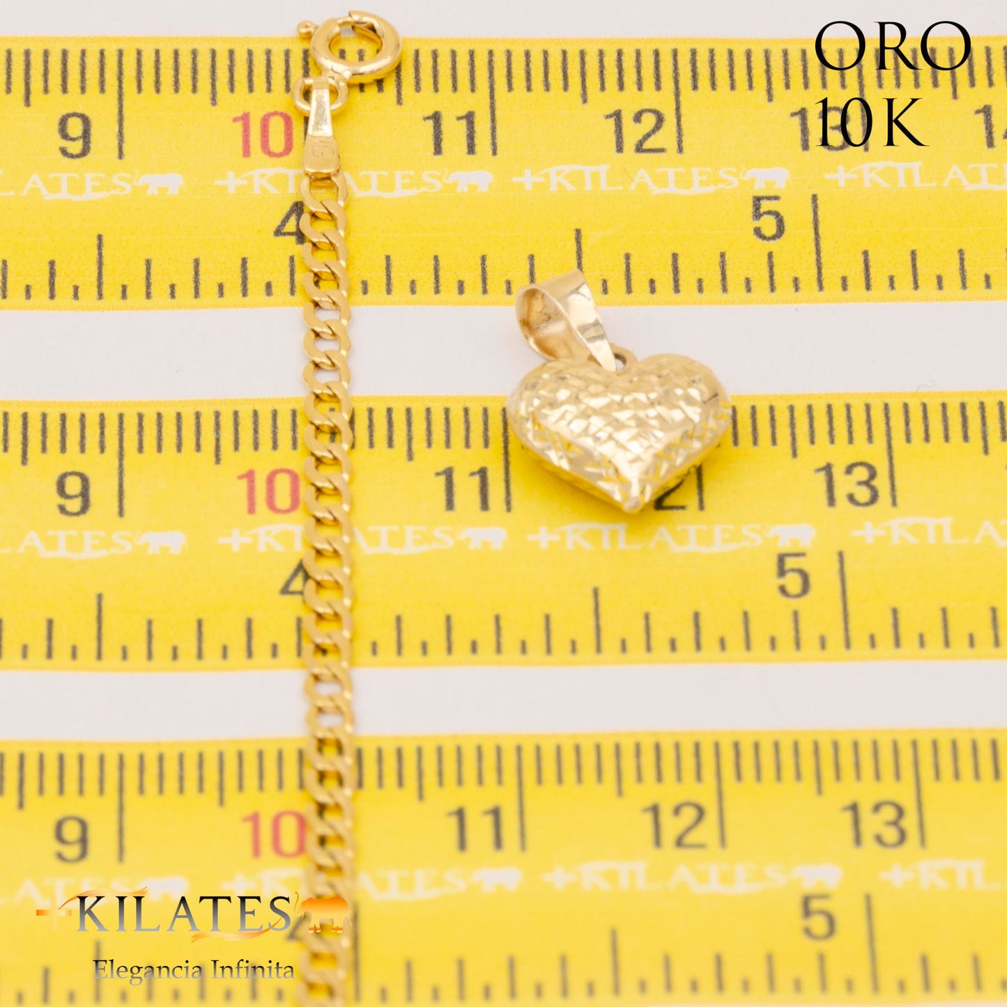 CADENA 50 CM ESTILO CUBANA CON DIJE DE CORAZON. ORO DE 10 KILATES #775-1146