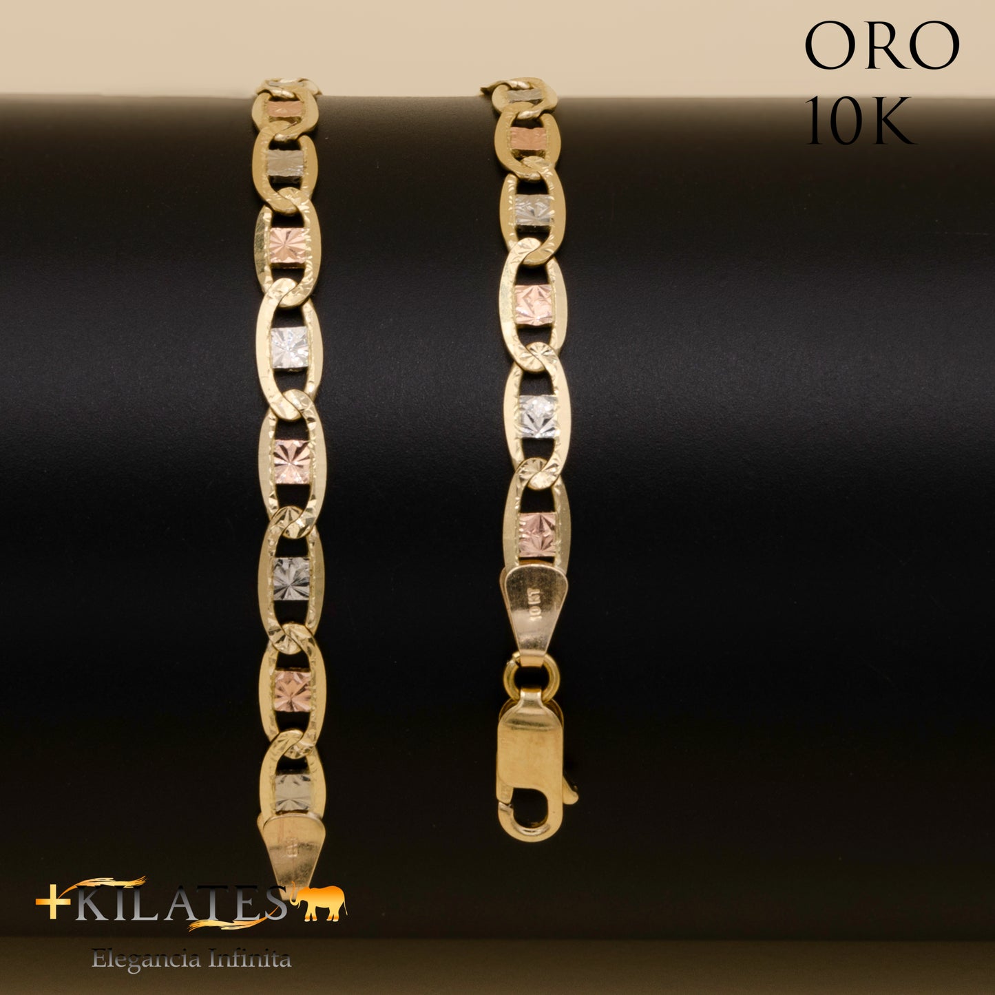 PULSERA DE ADULTO 20.5 CM ESTILO 3 OROS. ORO 10 KILATES #775-1148