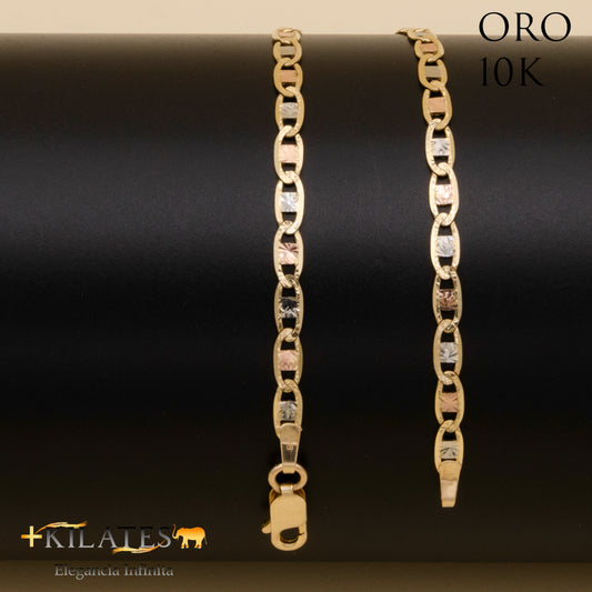 PULSERA DE ADULTO 21.5 CM ESTILO 3 OROS. ORO 10 KILATES #775-1150