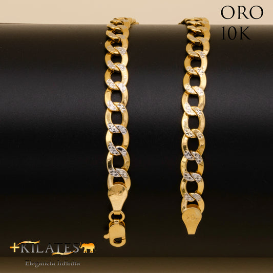 PULSERA DE ADULTO 20.5 CM CUBANA  DIAMANTADA. ORO 10 KILATES #775-1153