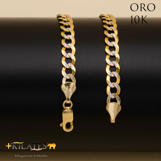 PULSERA DE ADULTO 21 CM CUBANA  DIAMANTADA. ORO 10 KILATES #775-1154