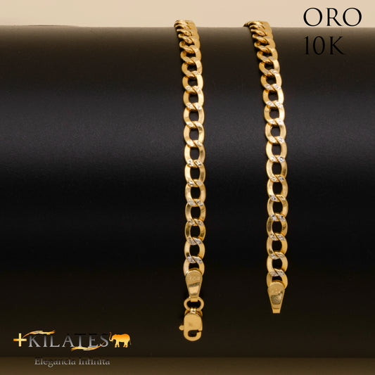 PULSERA DE ADULTO 21 CM CUBANA  DIAMANTADA. ORO 10 KILATES #775-1155