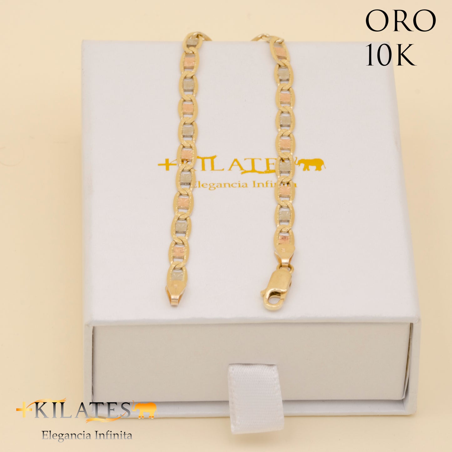 PULSERA DE ADULTO 20.5 CM ESTILO 3 OROS. ORO 10 KILATES #775-1148