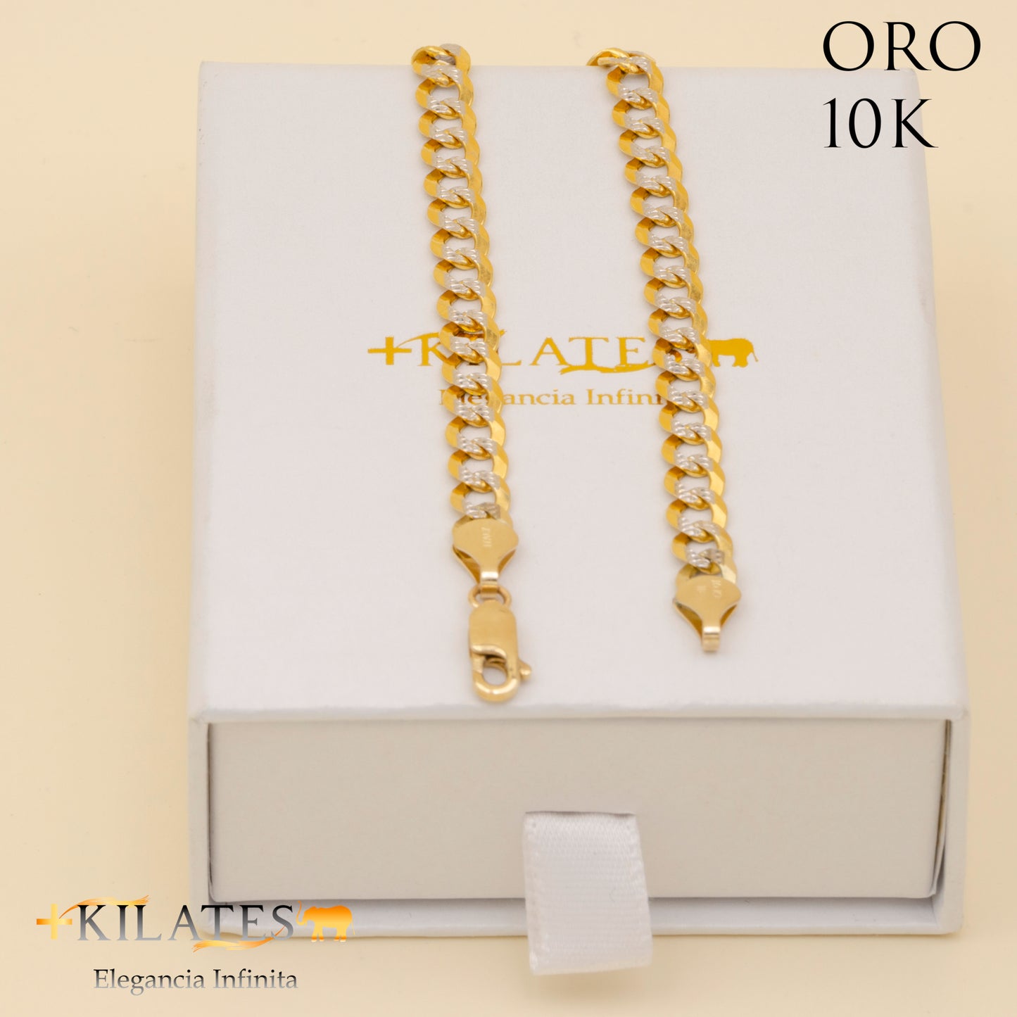 PULSERA DE ADULTO 21 CM CUBANA  DIAMANTADA. ORO 10 KILATES #775-1154