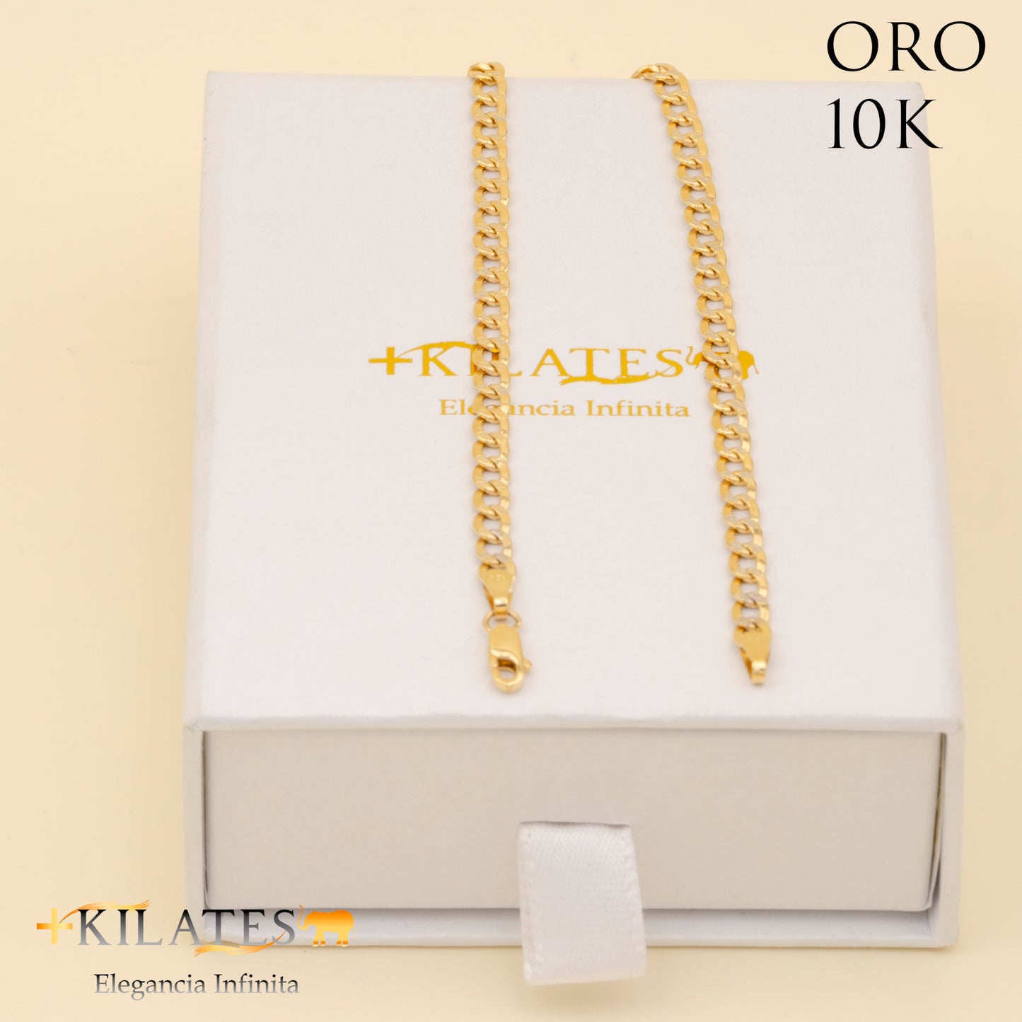 PULSERA DE ADULTO 21 CM CUBANA  DIAMANTADA. ORO 10 KILATES #775-1155