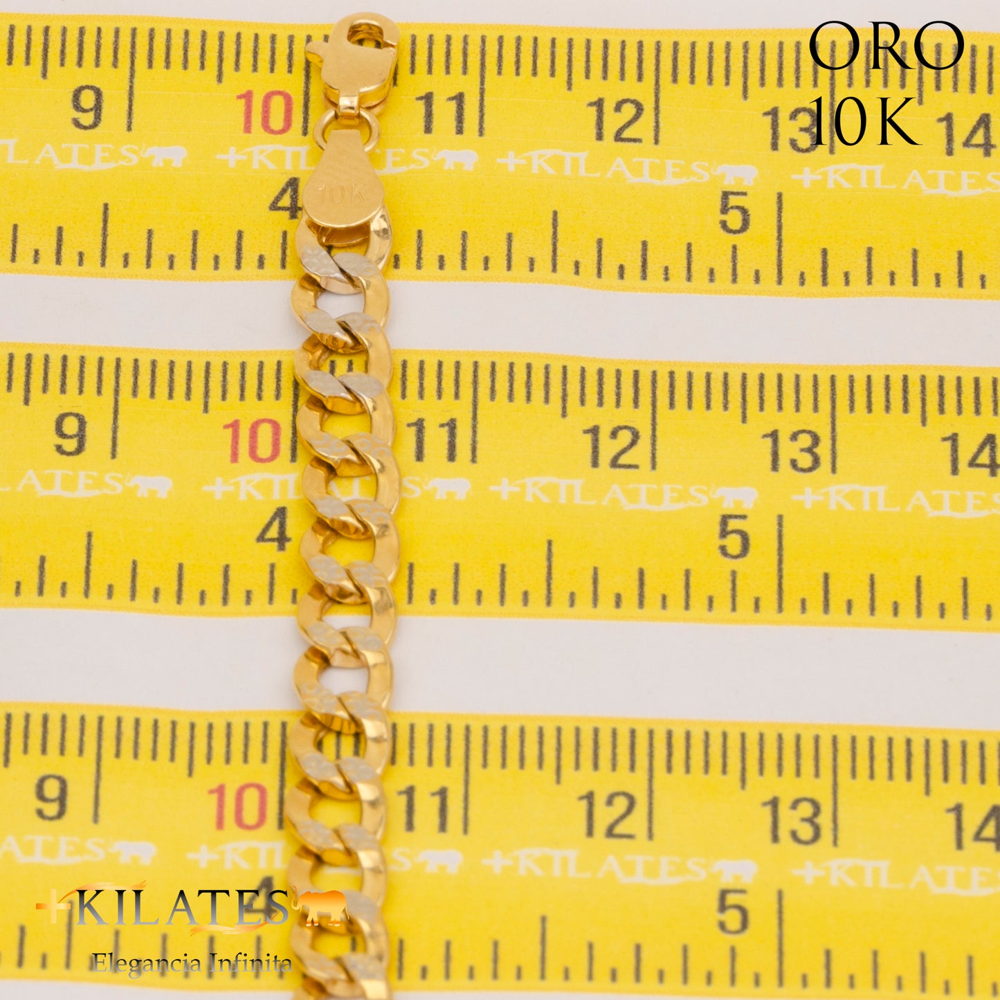 PULSERA DE ADULTO 20.5 CM CUBANA  DIAMANTADA. ORO 10 KILATES #775-1153