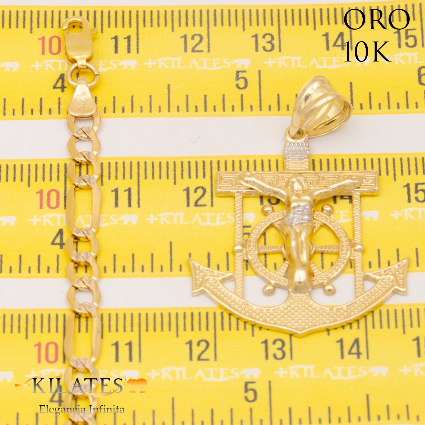 "CADENA 60 CM ESTILO 3+1 DIAMANTADA CON DIJE DE ANCLA. ORO DE 10 KILATES #775-1247"