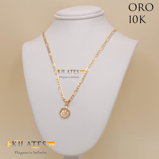 "CADENA 40 CM ESTILO 3+1 DIAMANTADA CON DIJE DE LA VIRGEN. ORO DE 10 KILATES #775-1264"