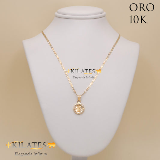 "CADENA 40 CM ESTILO 3 OROS CON DIJE DE LA VIRGEN. ORO DE 10 KILATES #775-1268"