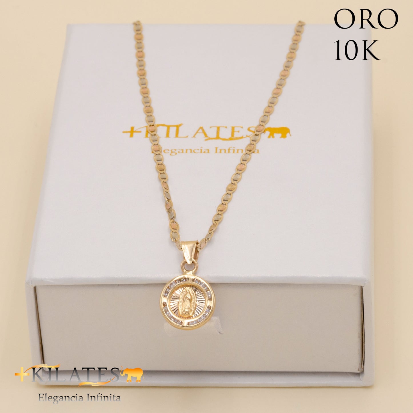 "CADENA 40 CM ESTILO 3 OROS CON DIJE DE LA VIRGEN. ORO DE 10 KILATES #775-1268"