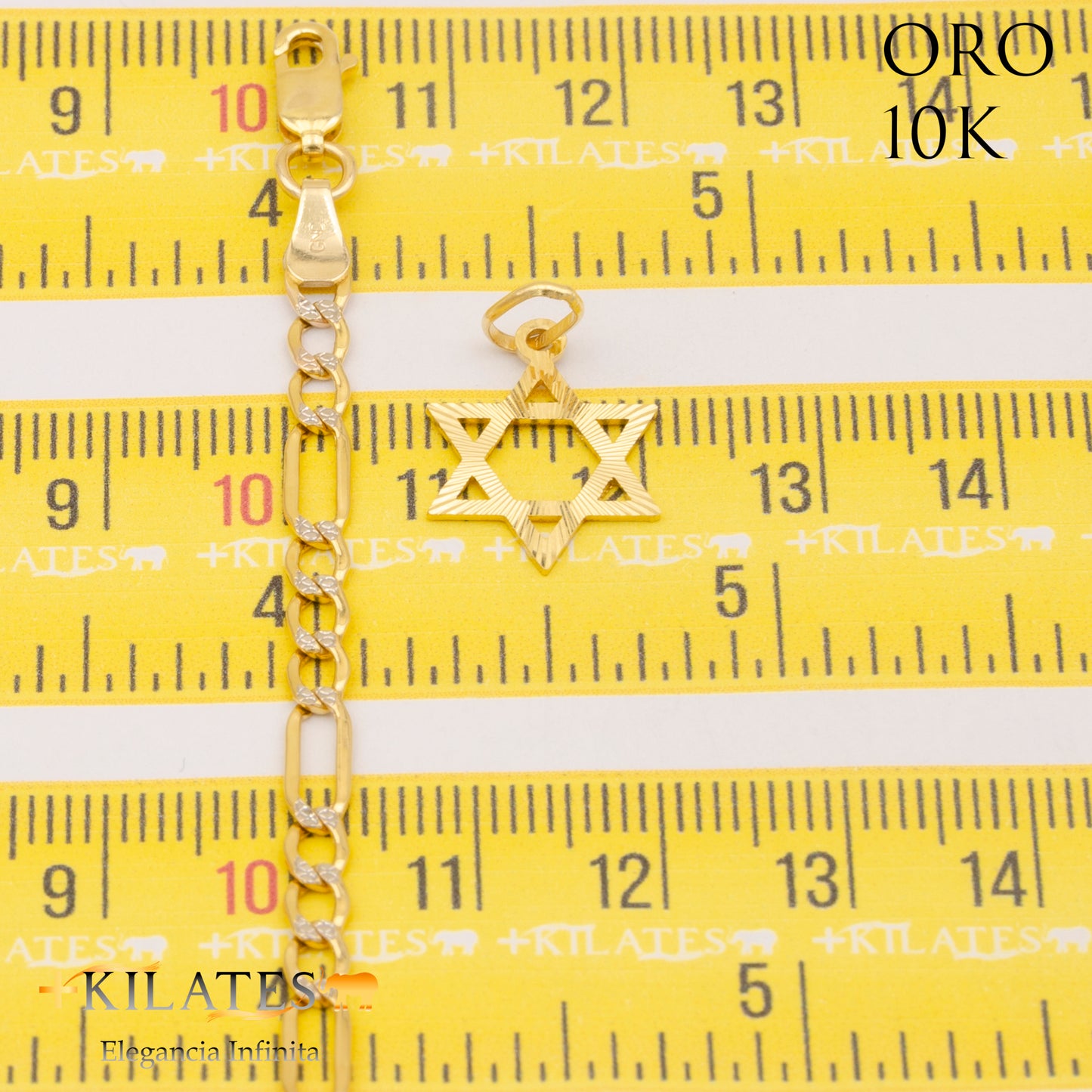 "CADENA 40 CM ESTILO 3+1 DIAMANTADA CON DIJE DE ESTRELLA. ORO DE 10 KILATES #775-1273"