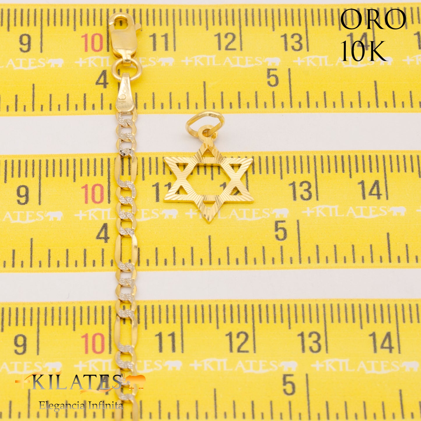 "CADENA 40 CM ESTILO 3+1 DIAMANTADA CON DIJE DE ESTRELLA. ORO DE 10 KILATES #775-1275"