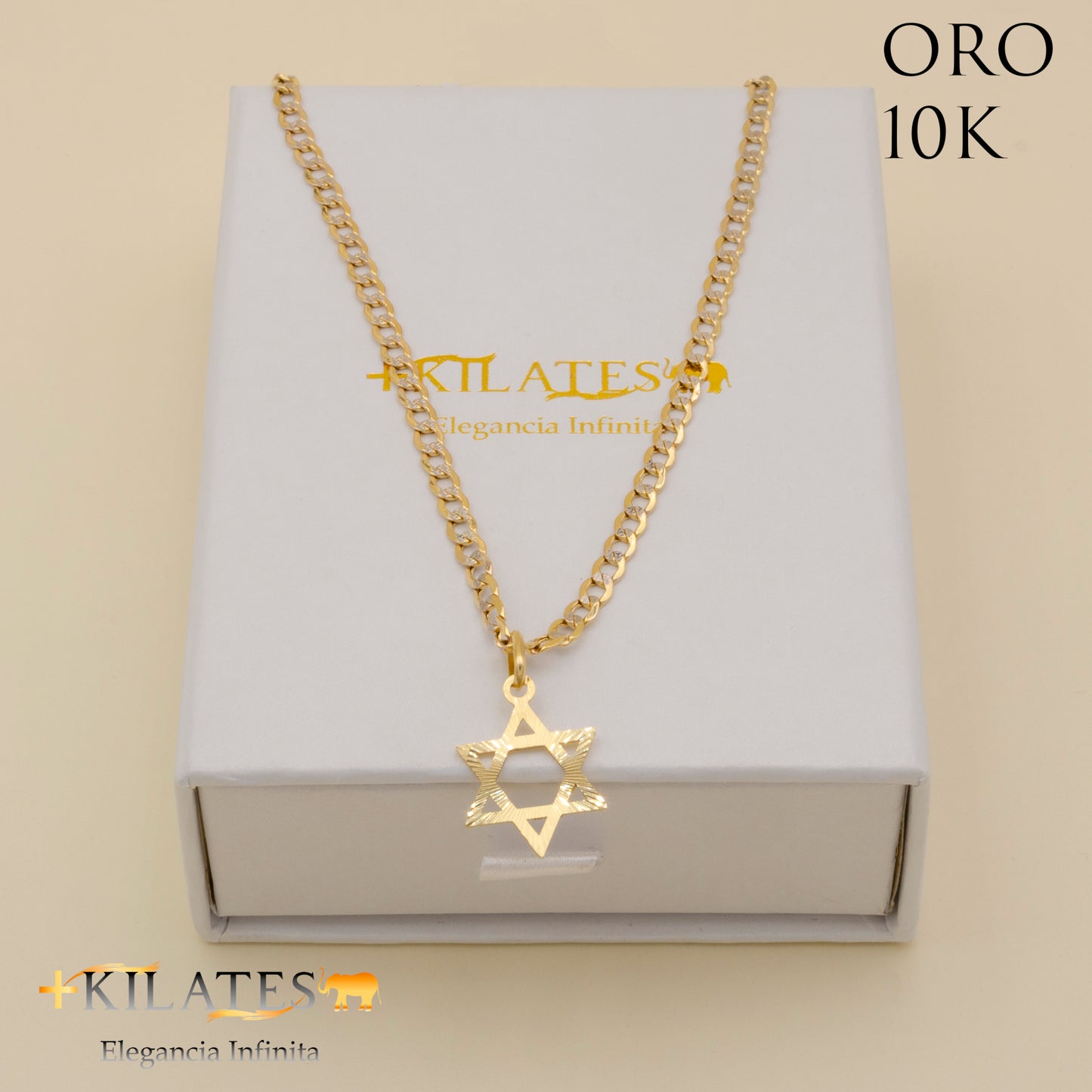 "CADENA 40 CM ESTILO CUBANA DIAMANTADA CON DIJE DE ESTRELLA. ORO DE 10 KILATES #775-1270"