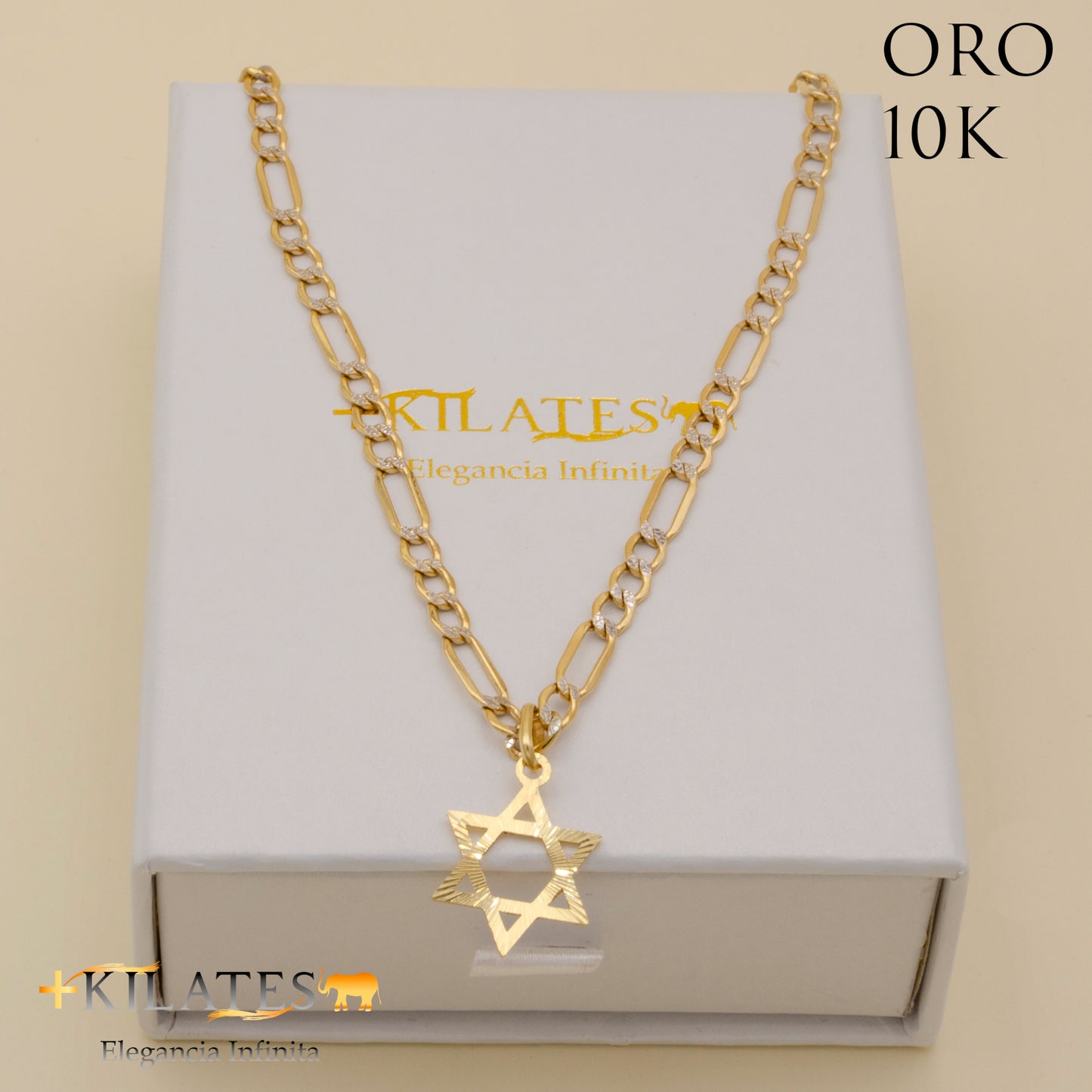 "CADENA 40 CM ESTILO 3+1 DIAMANTADA CON DIJE DE ESTRELLA. ORO DE 10 KILATES #775-1273"