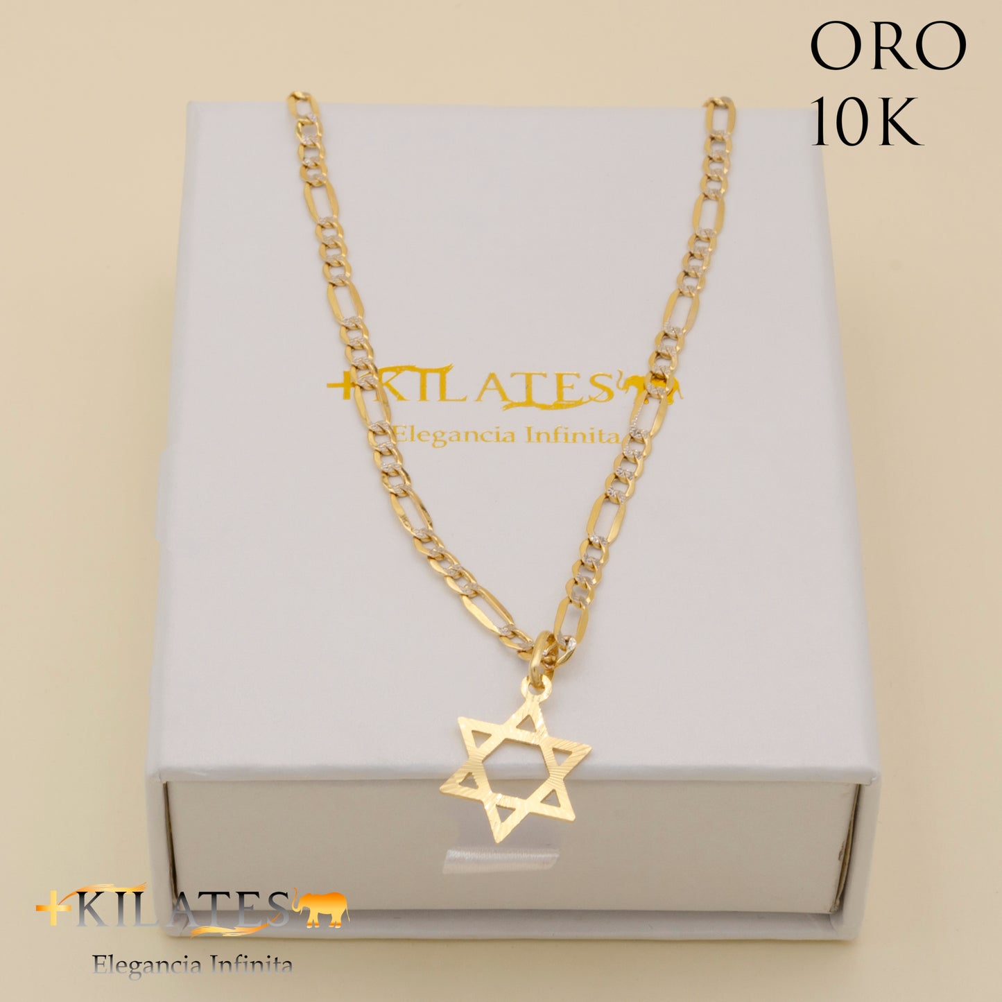 "CADENA 40 CM ESTILO 3+1 DIAMANTADA CON DIJE DE ESTRELLA. ORO DE 10 KILATES #775-1275"