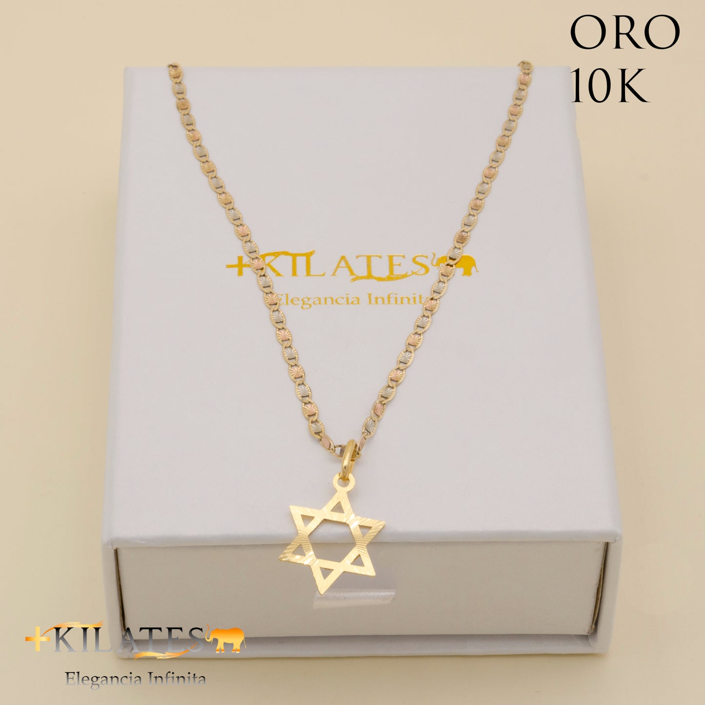 "CADENA 40 CM ESTILO 3 OROS CON DIJE DE ESTRELLA. ORO DE 10 KILATES #775-1277"