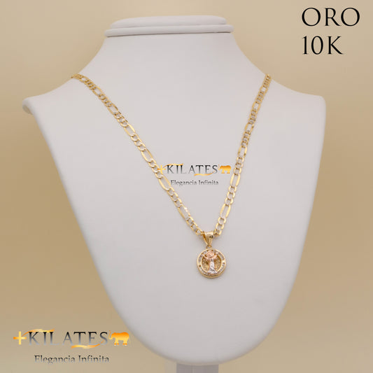 "CADENA 40 CM ESTILO 3+1 DIAMANTADA CON DIJE DE DIVINO NIÑO. ORO DE 10 KILATES #775-1283"