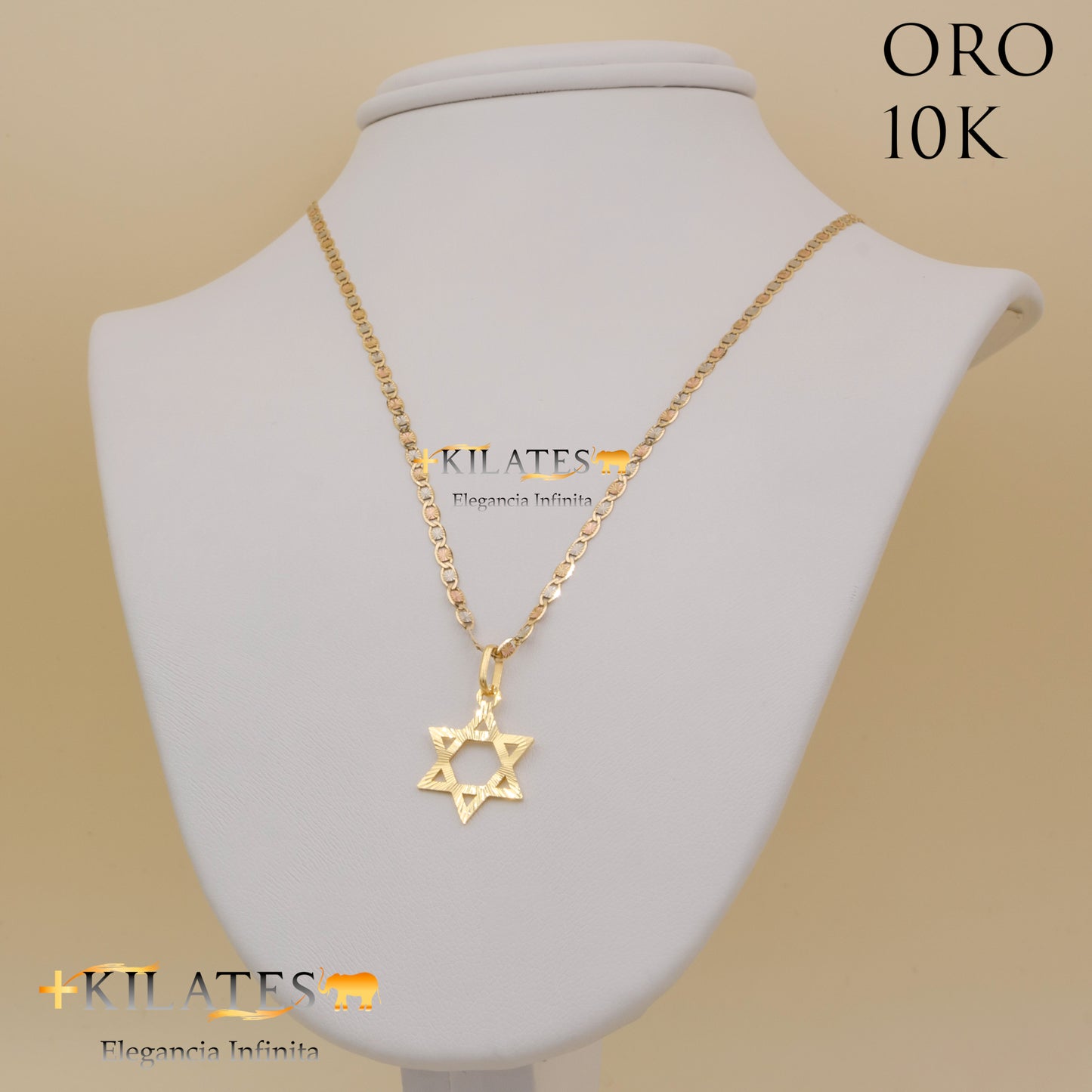 "CADENA 40 CM ESTILO 3 OROS CON DIJE DE ESTRELLA. ORO DE 10 KILATES #775-1277"