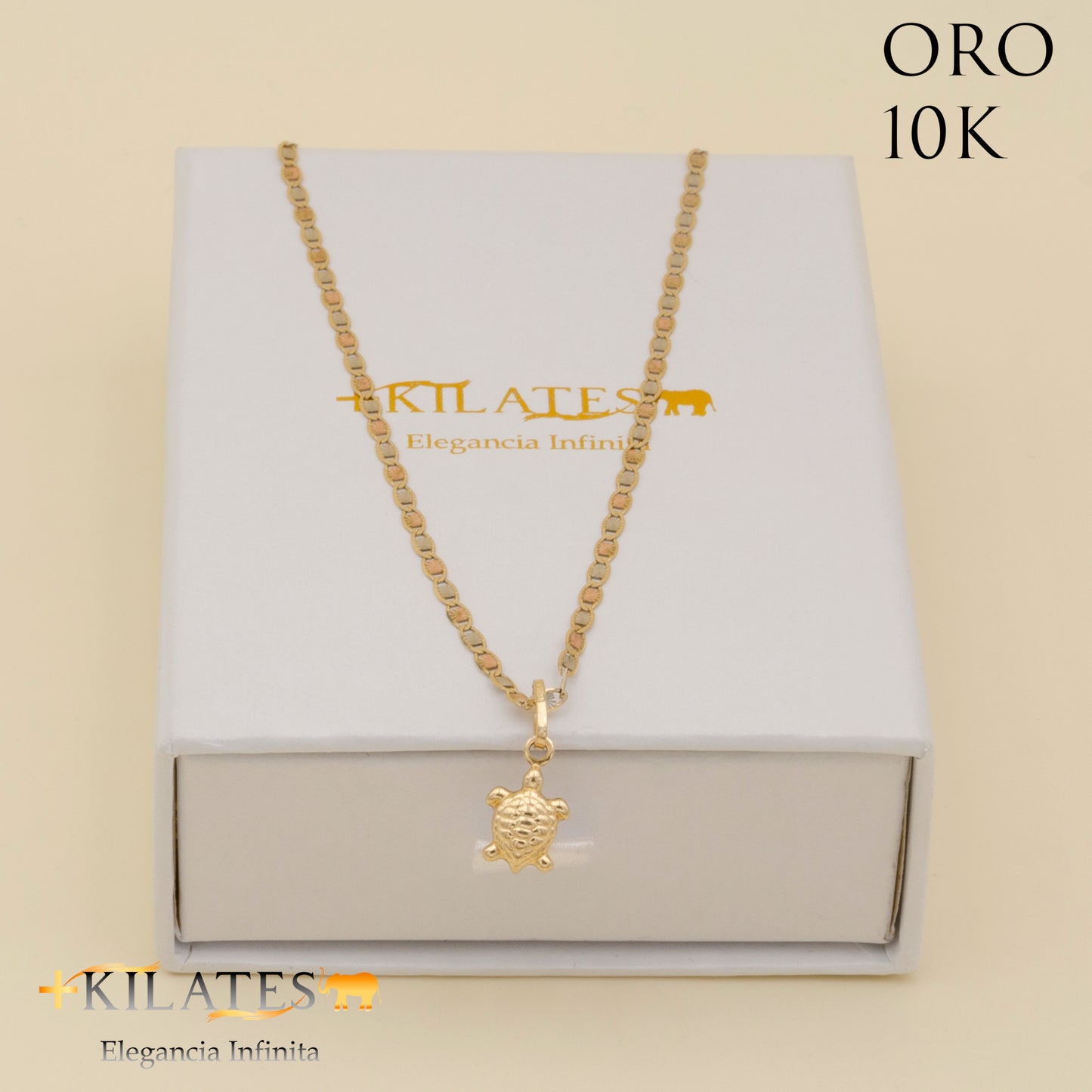 "CADENA 40 CM ESTILO 3 OROS CON DIJE DE TORTUGA. ORO DE 10 KILATES #775-1304"