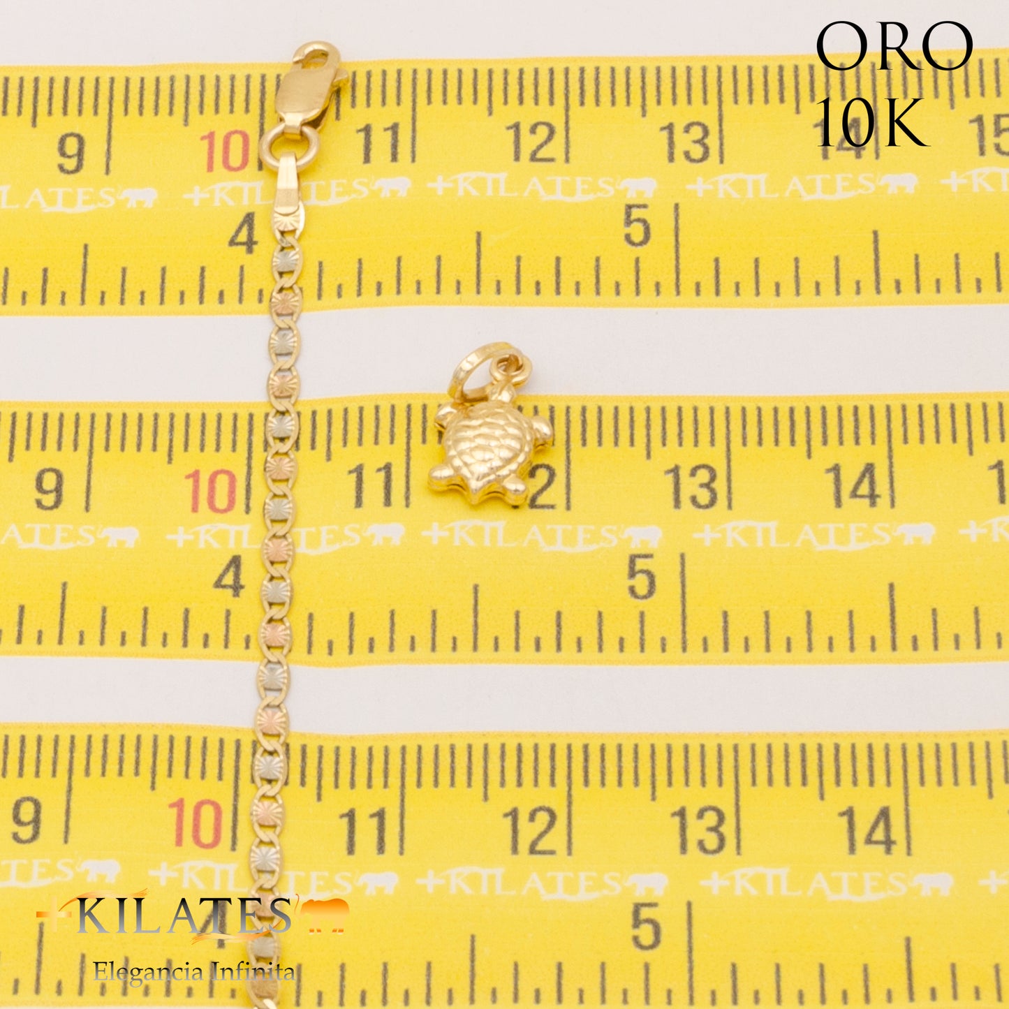 "CADENA 40 CM ESTILO 3 OROS CON DIJE DE TORTUGA. ORO DE 10 KILATES #775-1304"