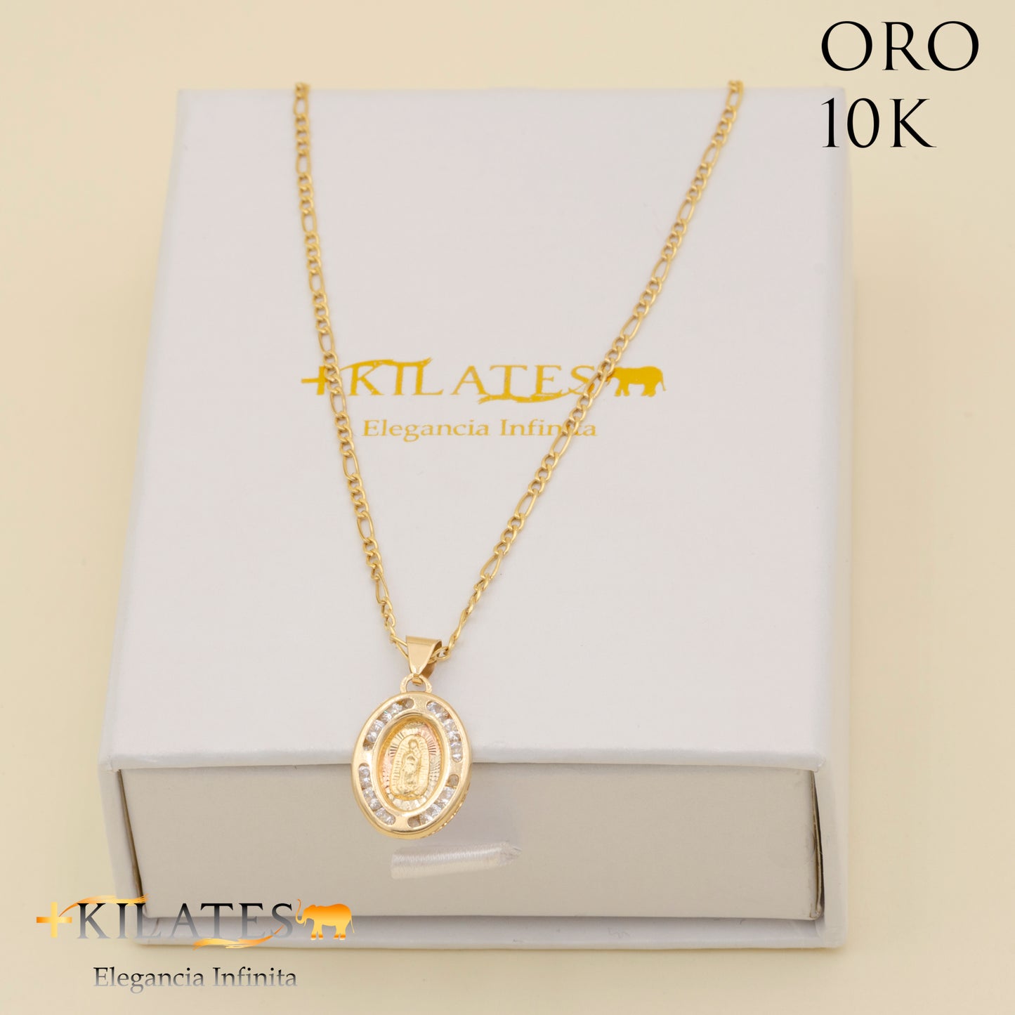 "CADENA DE 50 CM ESTILO 3+1 CON DIJE DE LA VIRGEN. ORO 10 KILATES #775-1310"