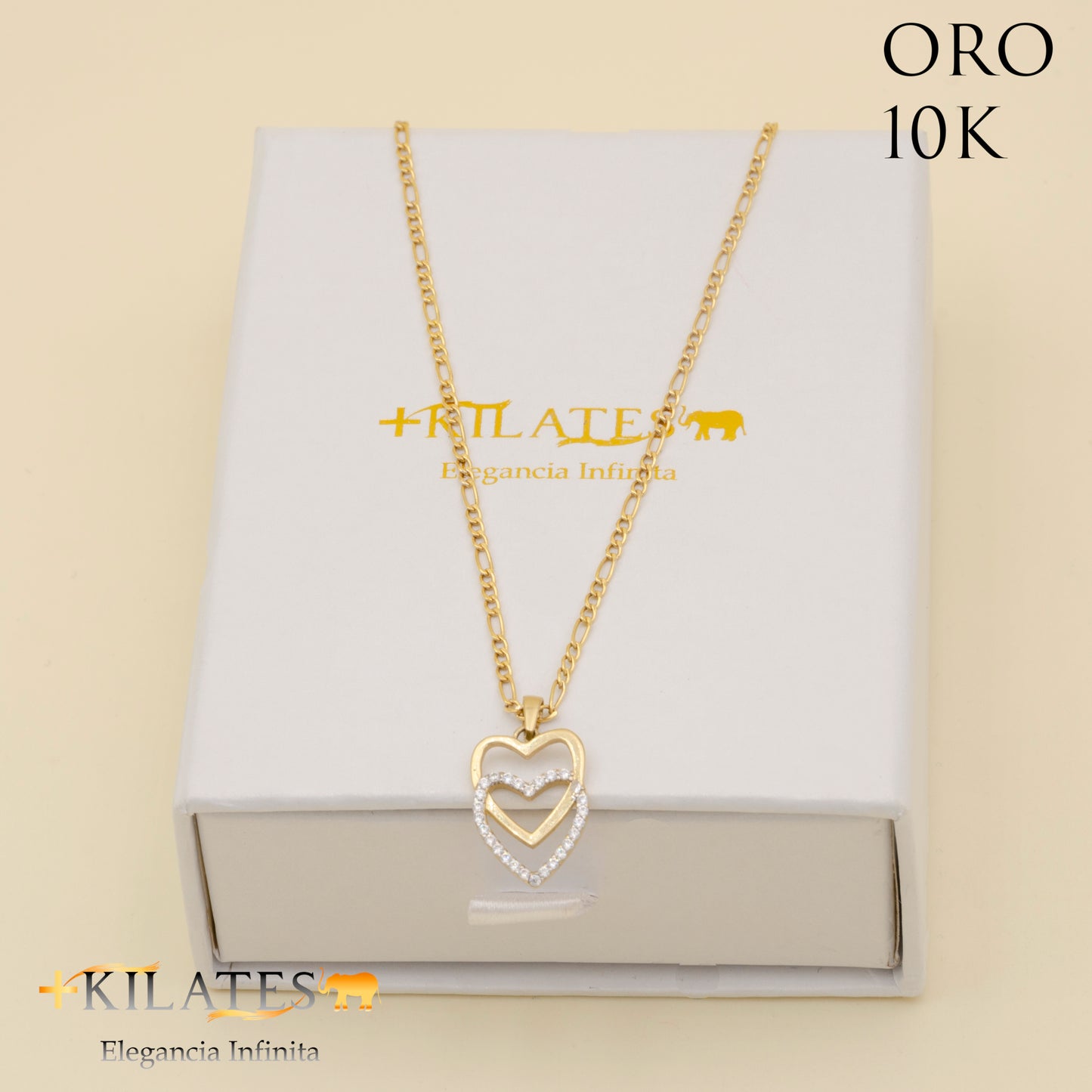 "CADENA DE 50 CM ESTILO 3+1 CON DIJE DE CORAZON. ORO 10 KILATES #775-1313"