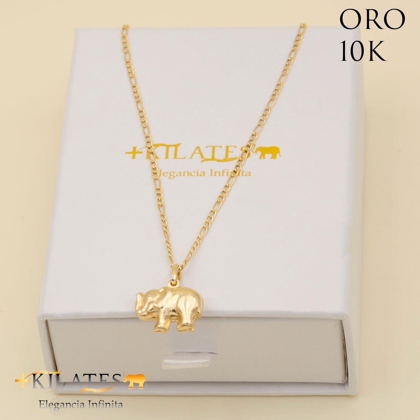 "CADENA DE 50 CM ESTILO 3+1 CON DIJE DE ELEFANTE. ORO 10 KILATES #775-1316"