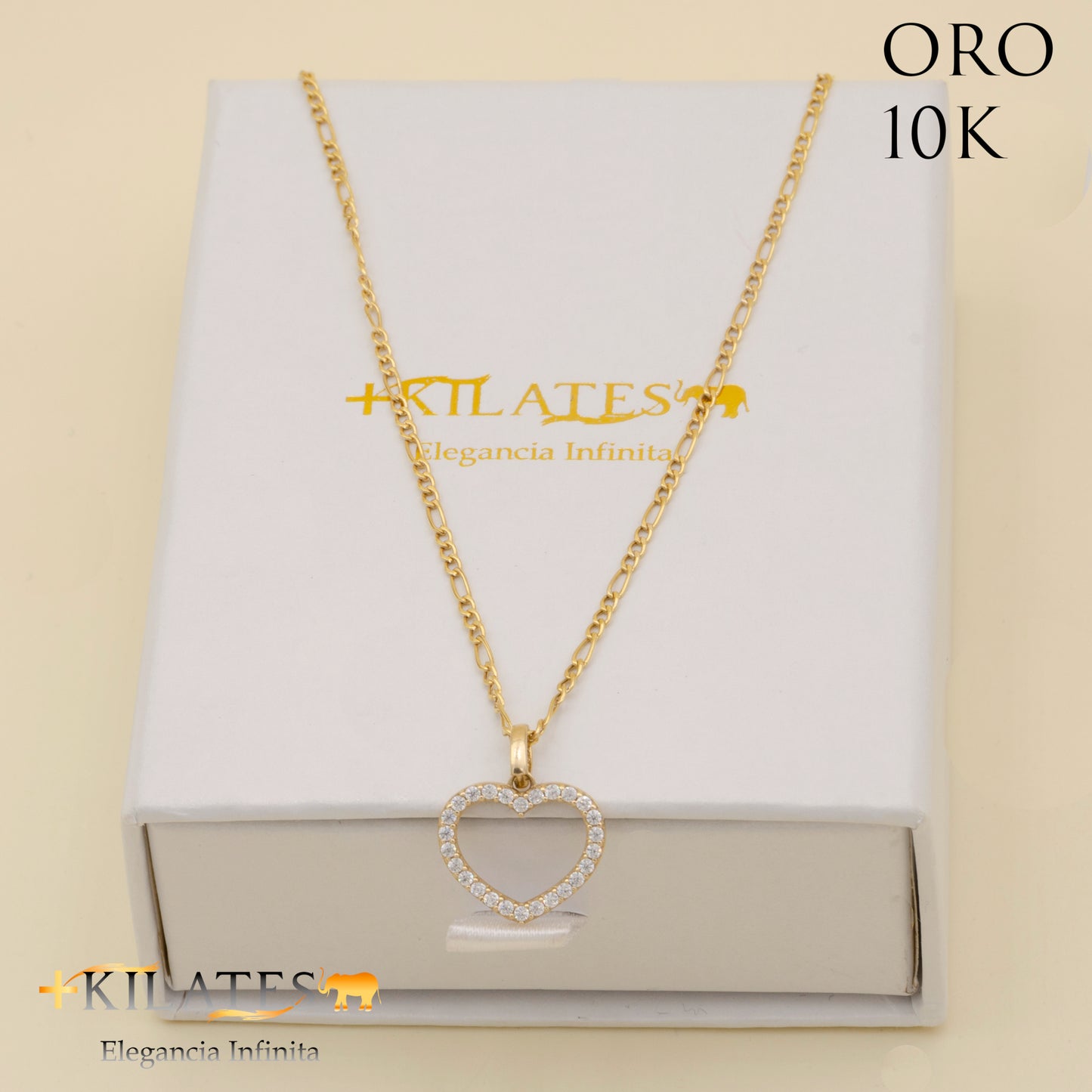 "CADENA DE 50 CM ESTILO 3+1 CON DIJE DE CORAZON. ORO 10 KILATES #775-1321"