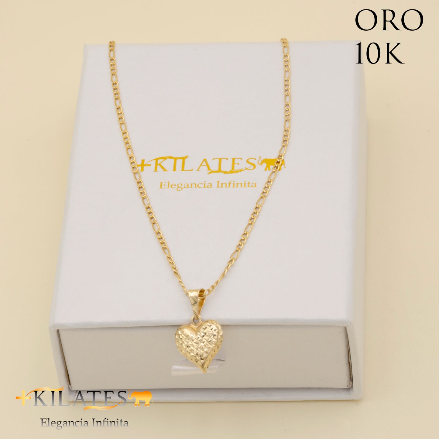 "CADENA DE 50 CM ESTILO 3+1 CON DIJE DE CORAZON. ORO 10 KILATES #775-1327"