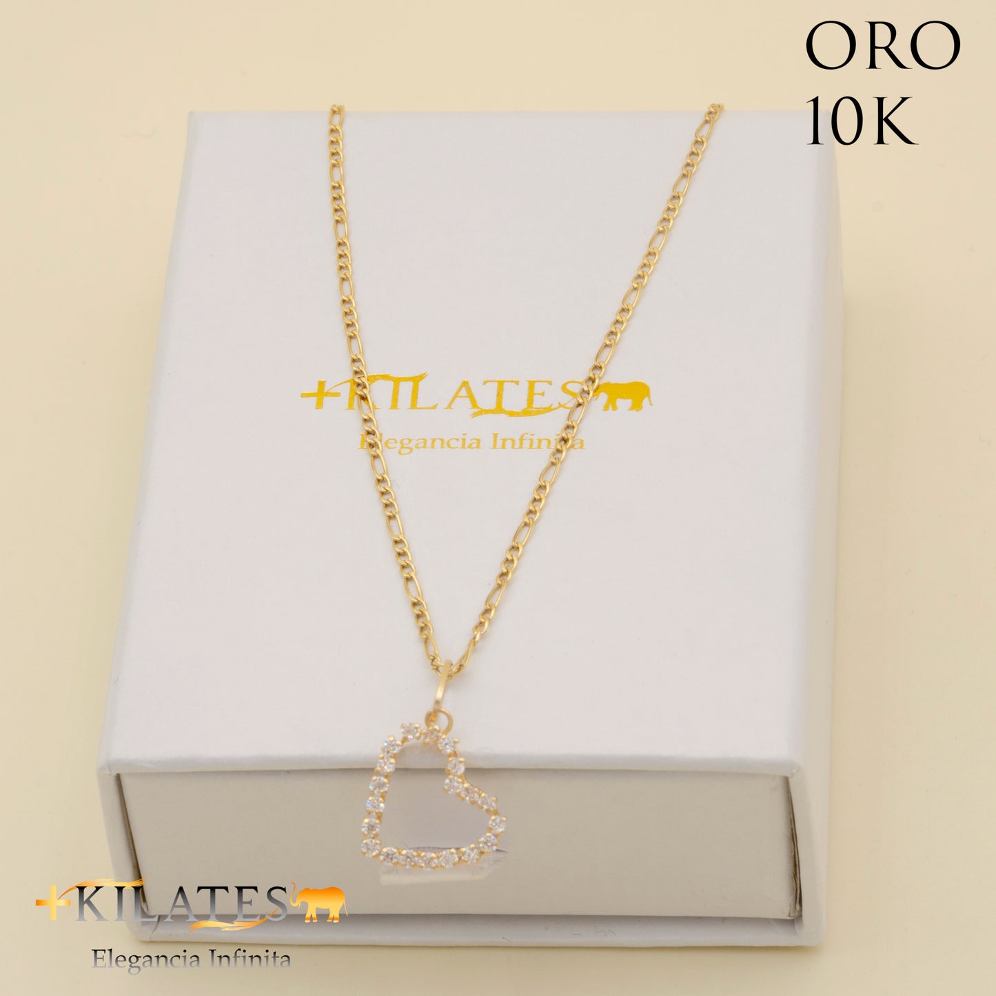 "CADENA DE 50 CM ESTILO 3+1 CON DIJE DE CORAZON. ORO 10 KILATES #775-1328"