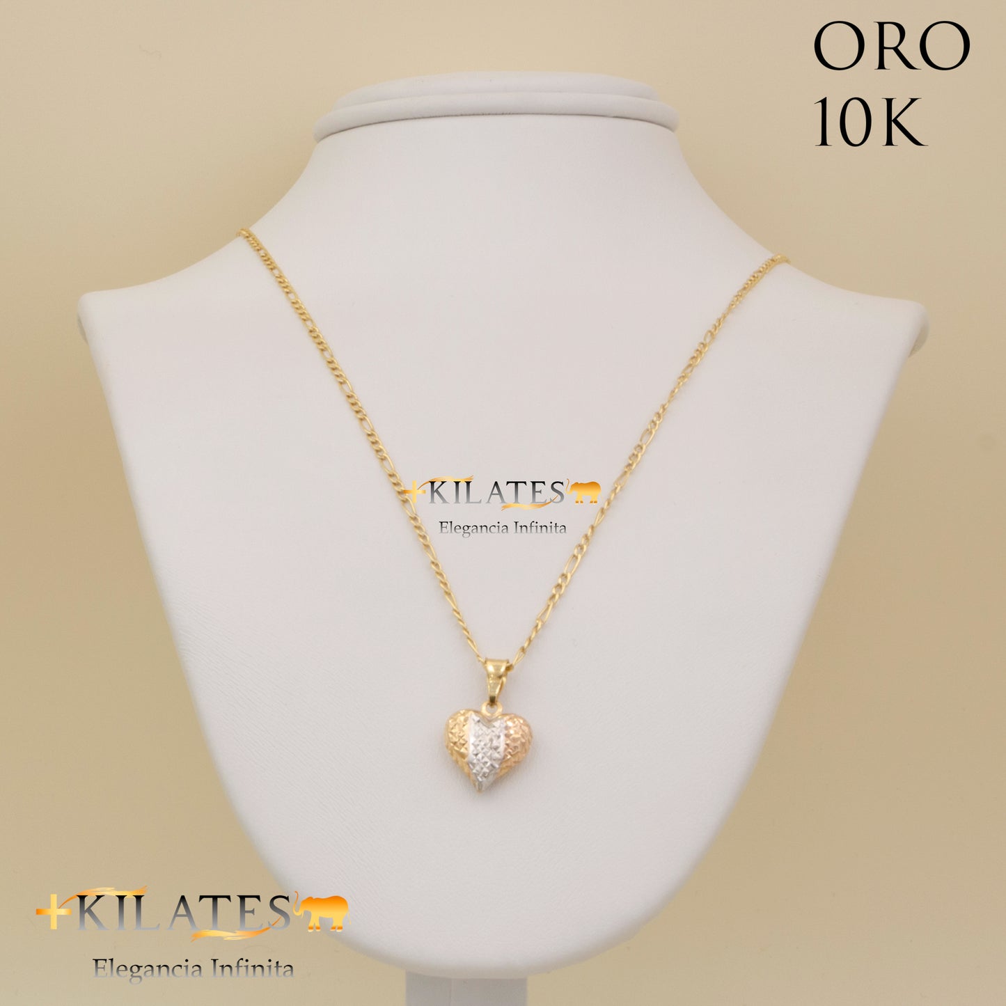 "CADENA DE 50 CM ESTILO 3+1 CON DIJE DE CORAZON. ORO 10 KILATES #775-1305"