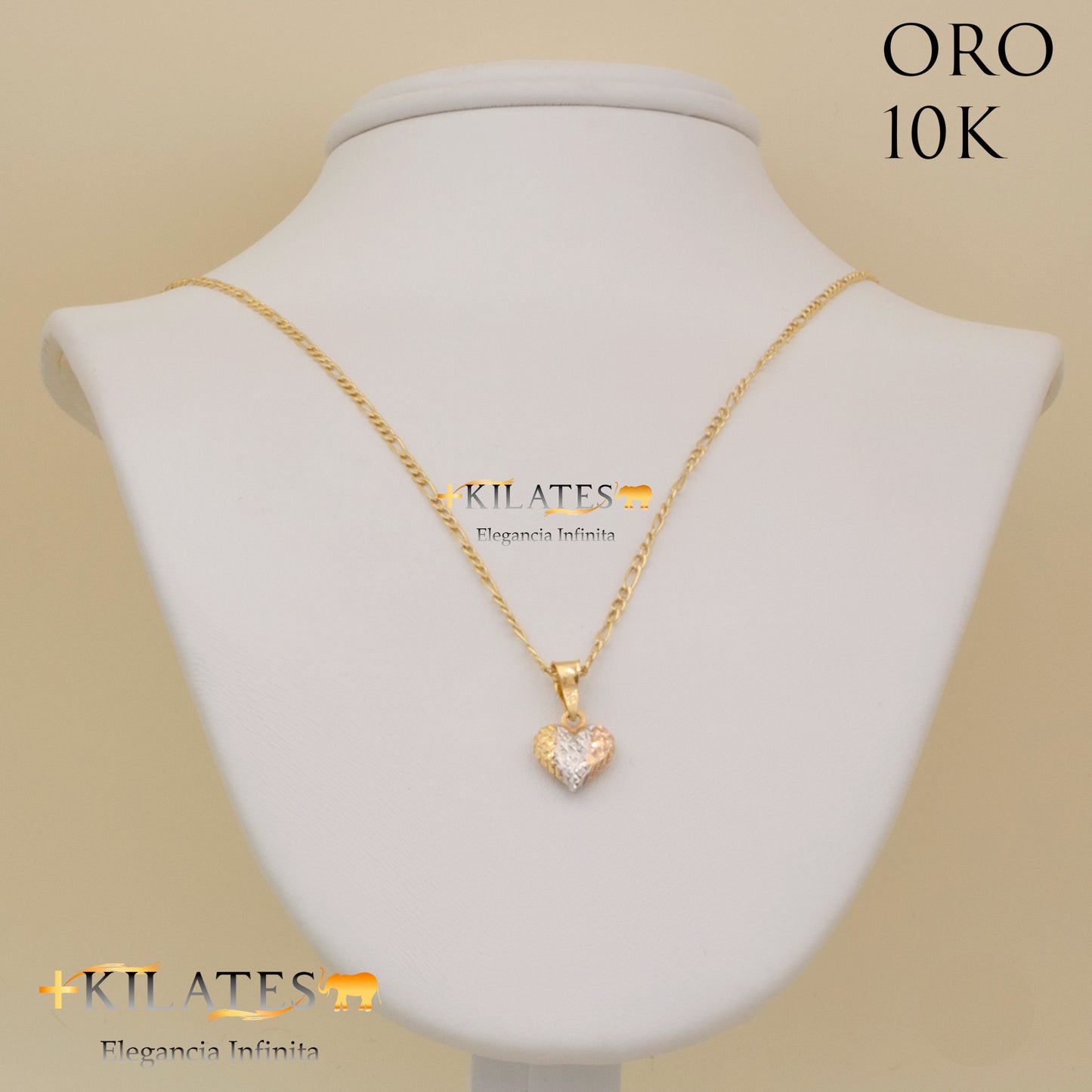 "CADENA DE 50 CM ESTILO 3+1 CON DIJE DE CORAZON. ORO 10 KILATES #775-1306"