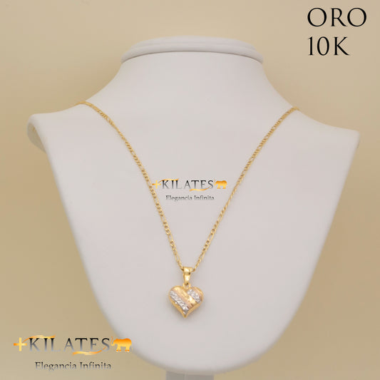 "CADENA DE 50 CM ESTILO 3+1 CON DIJE DE CORAZON. ORO 10 KILATES #775-1307"