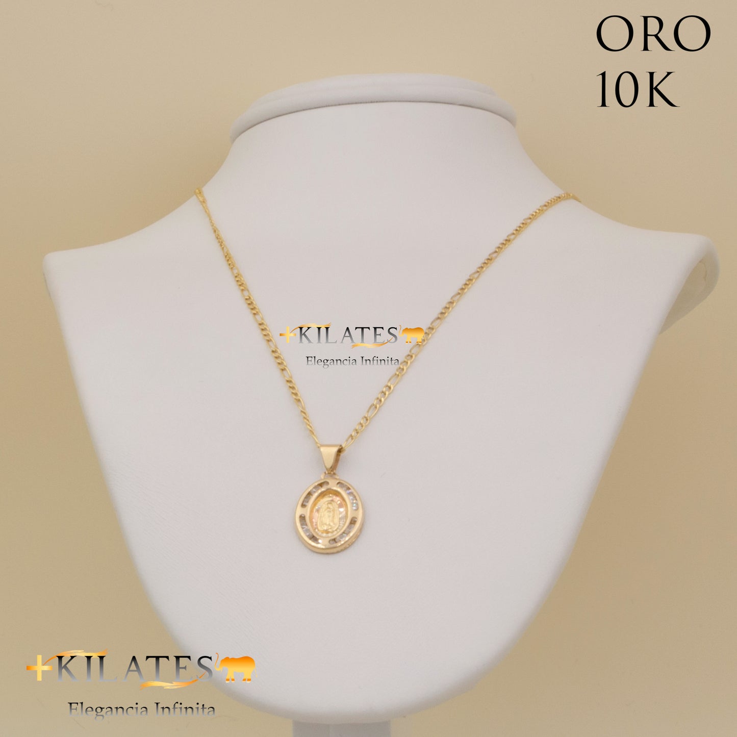 "CADENA DE 50 CM ESTILO 3+1 CON DIJE DE LA VIRGEN. ORO 10 KILATES #775-1310"