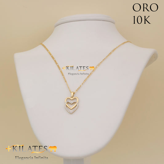 "CADENA DE 50 CM ESTILO 3+1 CON DIJE DE CORAZON. ORO 10 KILATES #775-1313"